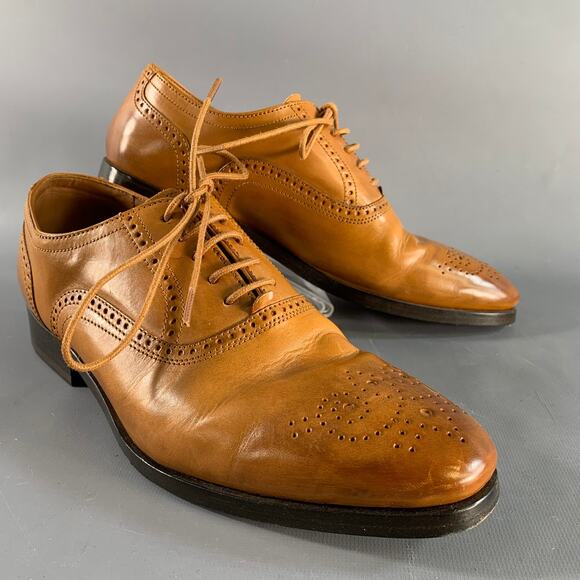 ALLEN EDMONDS Size 7 Tan Perforated Leather Oxford Lace Up Shoes - Picture 1 of 10